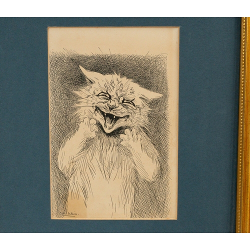 35 - Ephemera: a framed Louis Wain bookplate of a cat, New Zealand and South Africa postcards, other post... 
