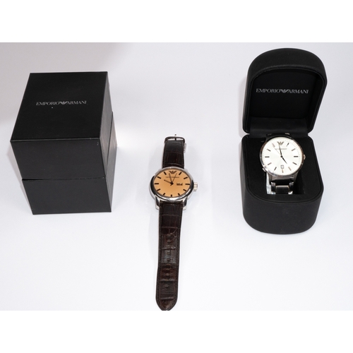 Watches: an Emporio Armani wristwatch with light brown dial, the rear ...