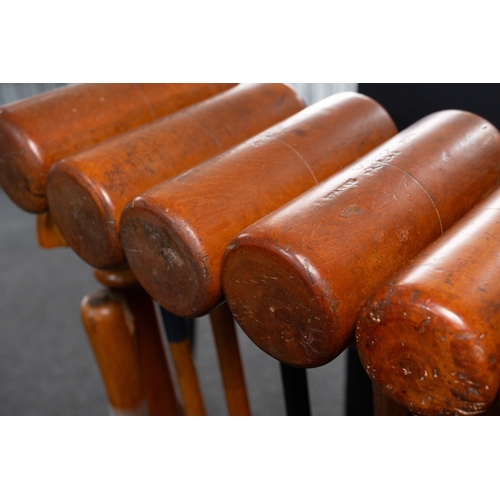 9 - Gardenalia: an early 20th century beech and ash croquet set and stand, the mallets marked for G.Spar... 