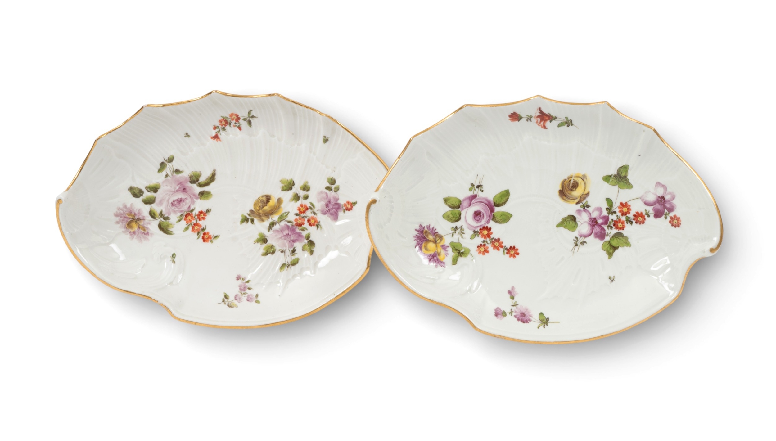 A pair of Vienna shell-moulded dessert dishes, c.1770, of shaped oval ...