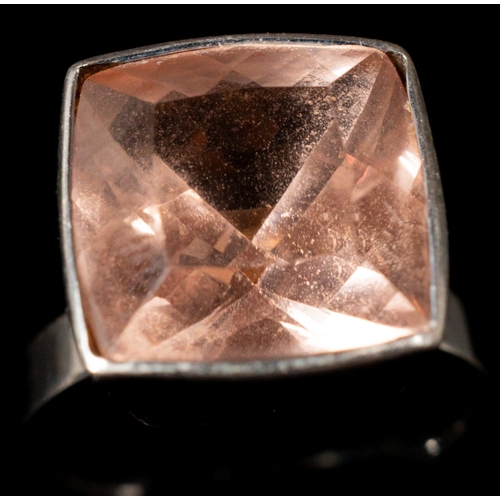 447 - Jewellery: Jewellery: 9ct white gold ring set with a 12.5mm square-cut kunzite with four diamonds on... 