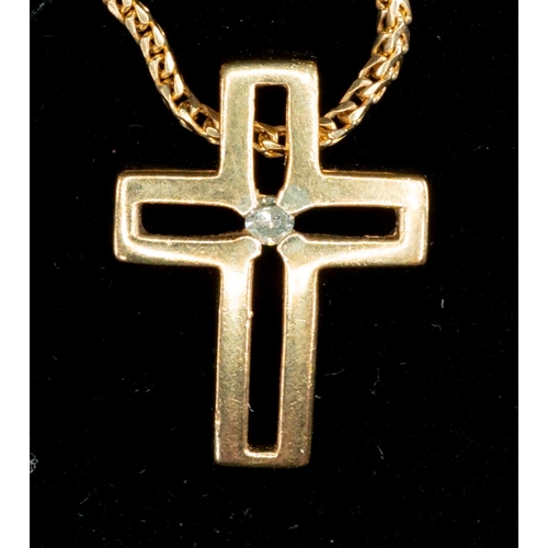 464 - Jewellery: Jewellery: 9ct gold 56cm curb link chain with a 15mm x 11.5mm cross attached, plus a pair... 