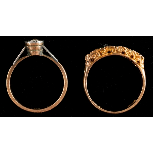 467 - Jewellery: Jewellery: Two 9ct gold rings, one set with an old-cut diamond, ring size K½, the other a... 