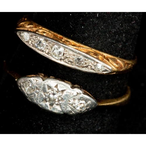 477 - Jewellery: Jewellery: Two 18ct gold rings, one boat-shaped and set with three eight-cut diamonds, ri... 