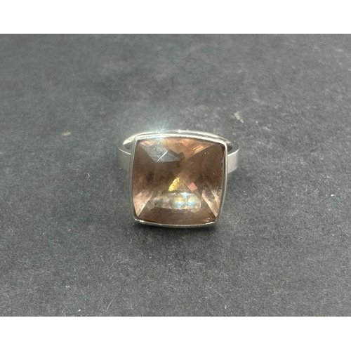 451 - Jewellery: Jewellery: 9ct white gold ring set with 12.7mm square-cut morganite, ring size O½, 7.5g.... 