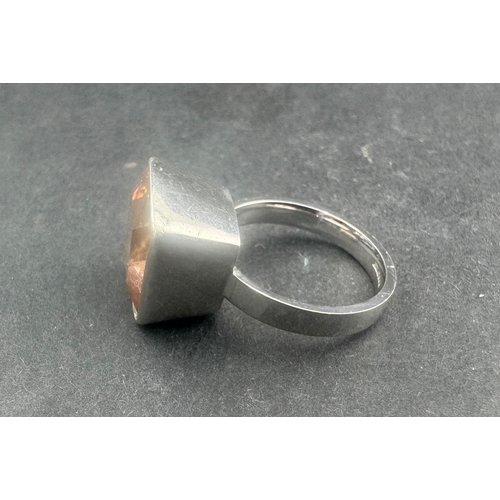 451 - Jewellery: Jewellery: 9ct white gold ring set with 12.7mm square-cut morganite, ring size O½, 7.5g.... 