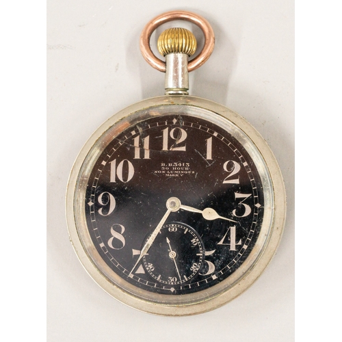 Watches: Watches: Open-faced Omega WW1 Pilot's watch, black dial with ...