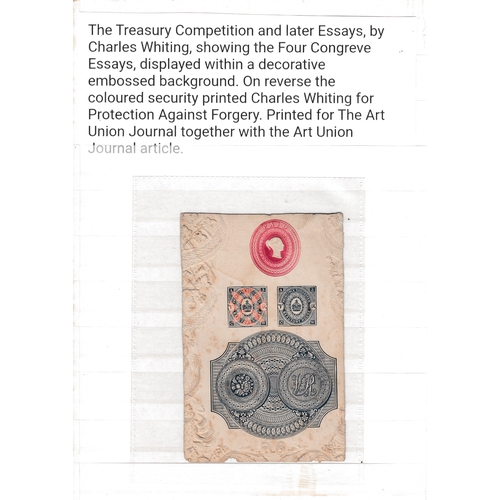 98 - A Whiting Essay cut down card showing the four Congreve essays, displayed within a decorative emboss... 