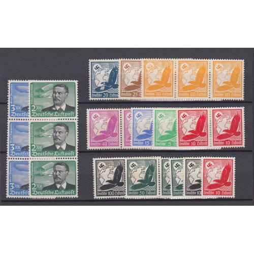 160 - A group of three European issues mint no gum in strips of three, including SAAR 1934 Christmas SG173... 