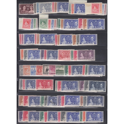 173 - 1937 Coronation set almost complete (missing Newfoundland (4) and Dominica (2)) mint with 9 used, no... 