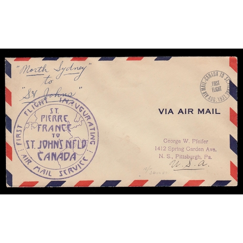 179 - A group of 5 Newfoundland Air Mail covers from 1931 to 1939, including First Flight, noted 1931 Firs... 