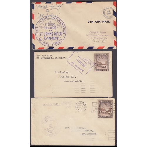 179 - A group of 5 Newfoundland Air Mail covers from 1931 to 1939, including First Flight, noted 1931 Firs... 