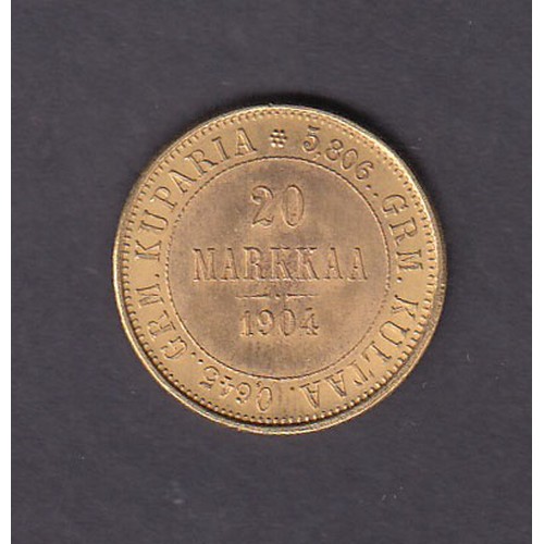 8 - Finland 1904 gold 20 Markkaa coin, in good condition