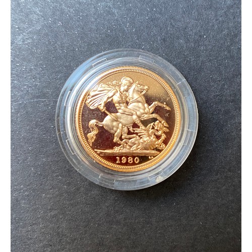 36 - UK 1980 gold proof full Sovereign, boxed with CoA