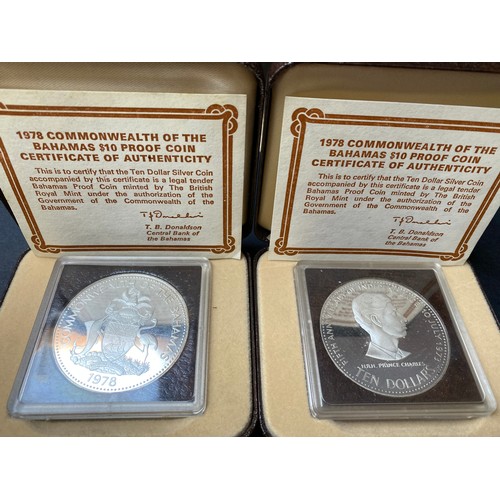 39 - A group of eight Commonwealth proof silver Crown size coins, each boxed with CoA, including 1978 Bah... 