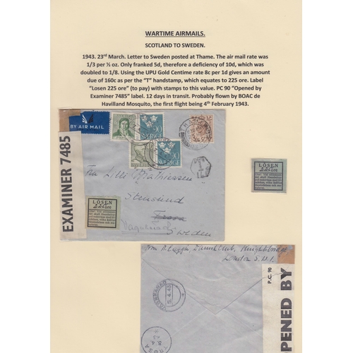 311 - A group of three WWII Air Mail covers carried from RAF Leuchars to Sweden on BOAC Flights carried by... 