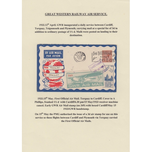 315 - A collection on British Inland Commercial Air Mails from the 1930s on album pages, including GWR, In... 