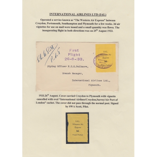 315 - A collection on British Inland Commercial Air Mails from the 1930s on album pages, including GWR, In... 
