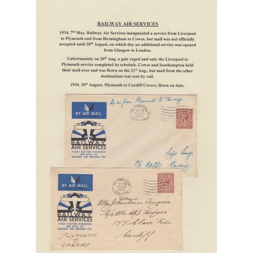 315 - A collection on British Inland Commercial Air Mails from the 1930s on album pages, including GWR, In... 