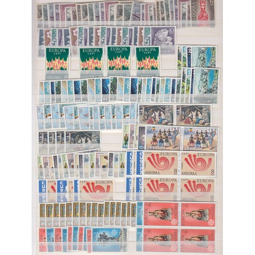 335 - Spanish Andorra - A duplicated mint stock from to 2003, including blocks of four, noted four 1972 Eu... 