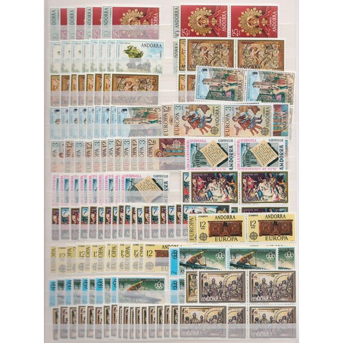 335 - Spanish Andorra - A duplicated mint stock from to 2003, including blocks of four, noted four 1972 Eu... 
