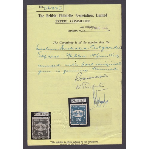 345 - Western Australia – 1890 Coolgardie Cycle Express, 2/6- blue, 1st printing mint, part original gum a... 