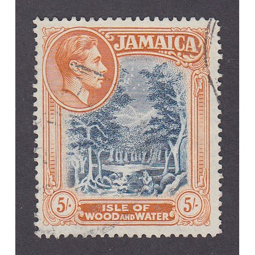 820 - 1938 5/- SG132a slate-blue and yellow-orange, line perf 14, fine used, Cat £250