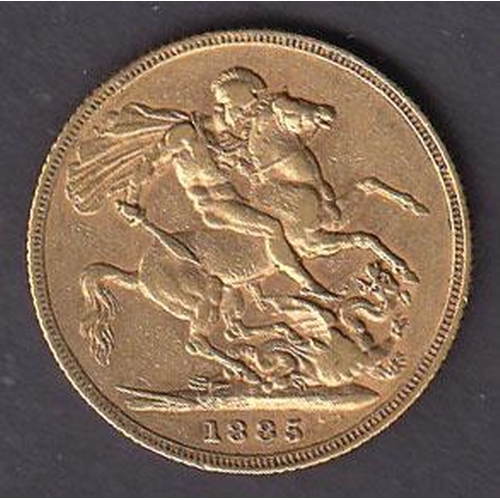 8 - UK 1885 gold full Sovereign, Sidney mint mark, in good condition