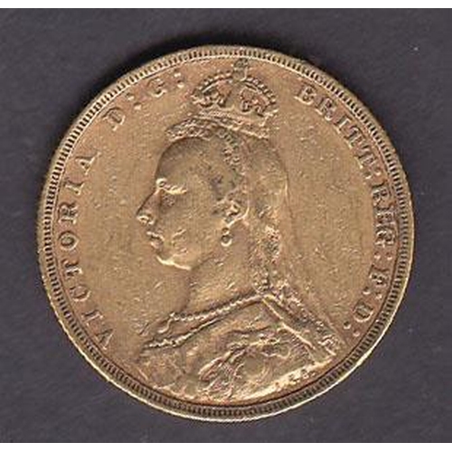 9 - UK 1887 gold full Sovereign, Melbourne mint mark, in good condition