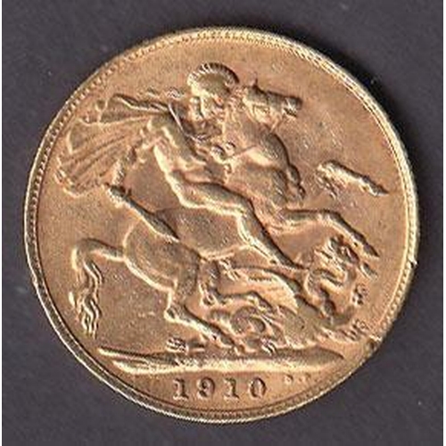 14 - UK 1910 gold full Sovereign, in good condition