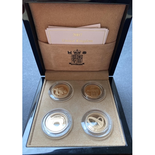 64 - UK 2004 to 2007 set of four gold proof £1 coins, boxed with CoA