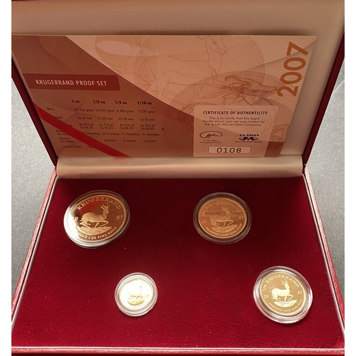 67 - South Africa 2007 Krugerrand proof set, includes one full Krugerrand, ½ Krugerrand, ¼ Krugerrand & 1... 