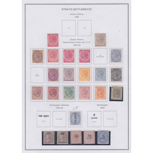 840 - A collection on printed pages in binder, the emphasis on 1867/1937 Straits Settlements mint where we... 