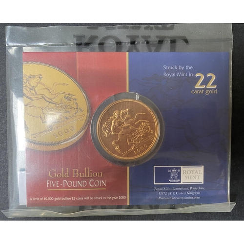 110 - UK 2000 Gold Bullion £5 coin, sealed in original packaging