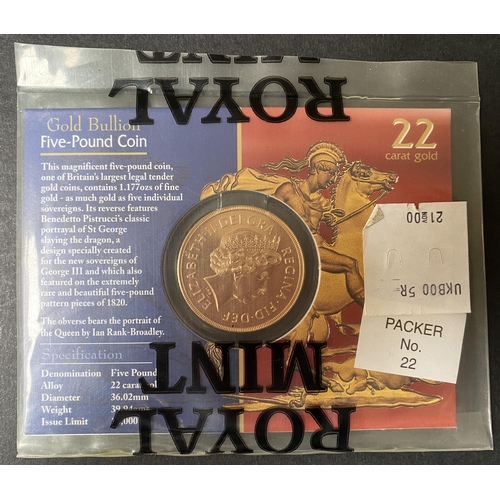 110 - UK 2000 Gold Bullion £5 coin, sealed in original packaging