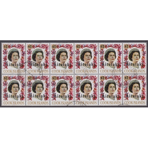 393 - Aitutaki - 1972 SG42 $1, fine used block of twelve, Cat £120+