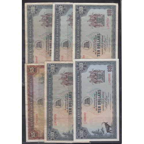 15 - A duplicated collection of x20 1970s Reserve Bank of Rhodesia banknotes, from $1 to $10, from poor t... 