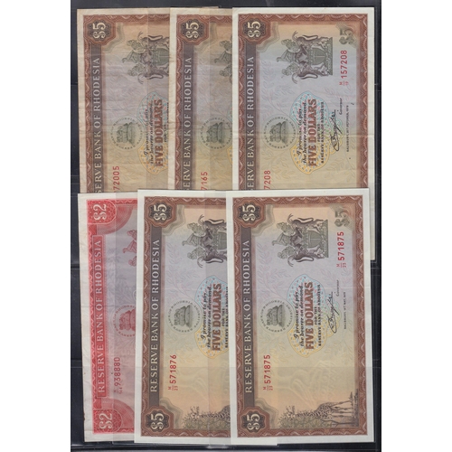 15 - A duplicated collection of x20 1970s Reserve Bank of Rhodesia banknotes, from $1 to $10, from poor t... 