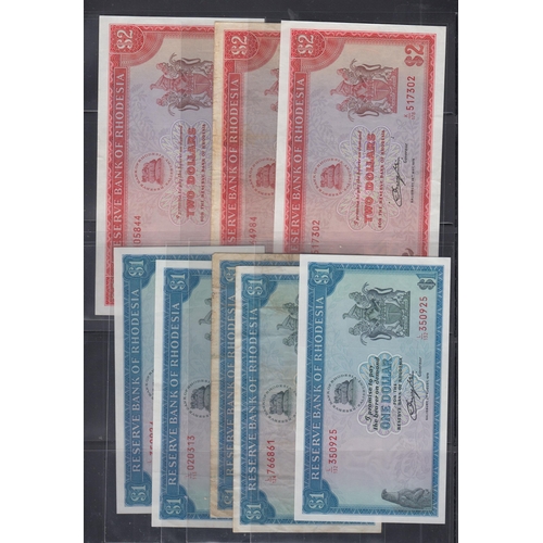 15 - A duplicated collection of x20 1970s Reserve Bank of Rhodesia banknotes, from $1 to $10, from poor t... 