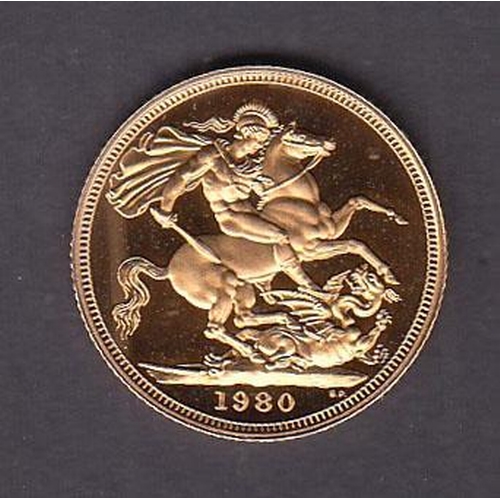 23 - UK 1980 gold proof full Sovereign, boxed