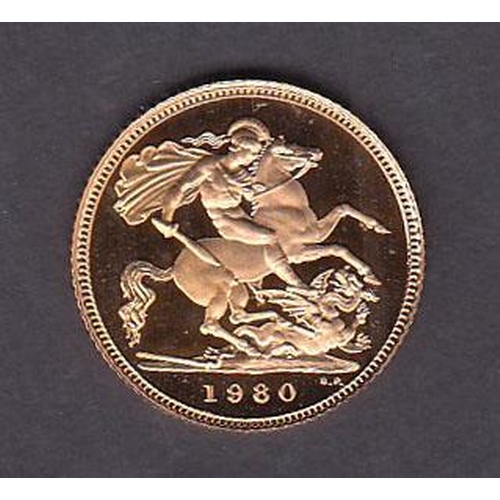 25 - UK 1980 gold proof half Sovereign, boxed with CoA