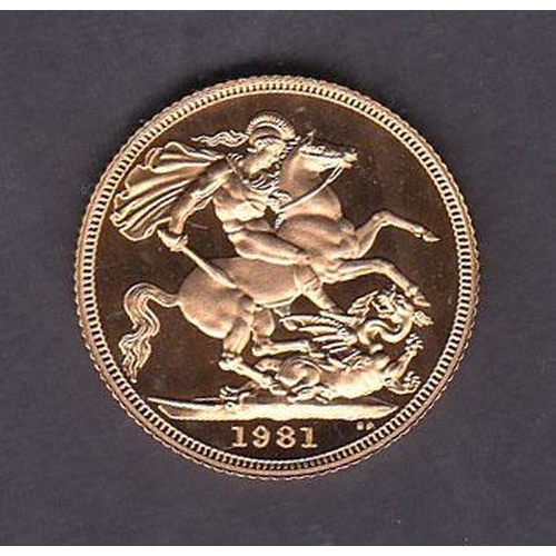 27 - UK 1981 gold proof full Sovereign, boxed with CoA