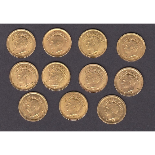 59 - Iran a group of 11 gold ¼ Pahlavi coins, various dates in good condition (weight 22g)