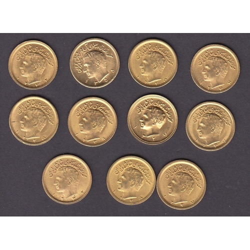 60 - Iran a group of 11 gold ½ Pahlavi coins, various dates in good condition (weight 44g)