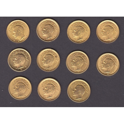 61 - Iran a group of 11 gold ½ Pahlavi coins, various dates in good condition (weight 44g)