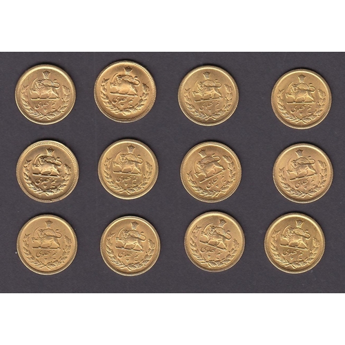 62 - Iran a group of 12 gold ½ Pahlavi coins, various dates in good condition (weight 48g)