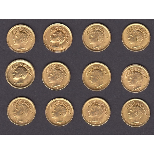 62 - Iran a group of 12 gold ½ Pahlavi coins, various dates in good condition (weight 48g)