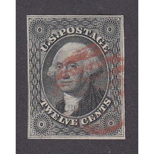 1145 - 1851 SG19, Washington 12c grey-black with 4 margins fine used with red cancel. Cat £275. BPA Cert (1... 