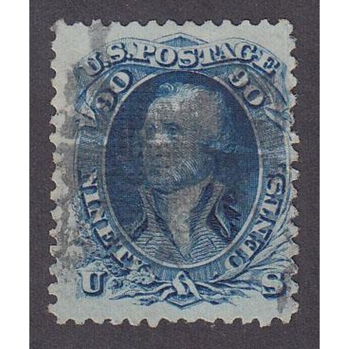 1146 - 1867 SG103, Washington 90c deep blue 'Grill 9x13' used, extensively repaired but an attractive and g... 