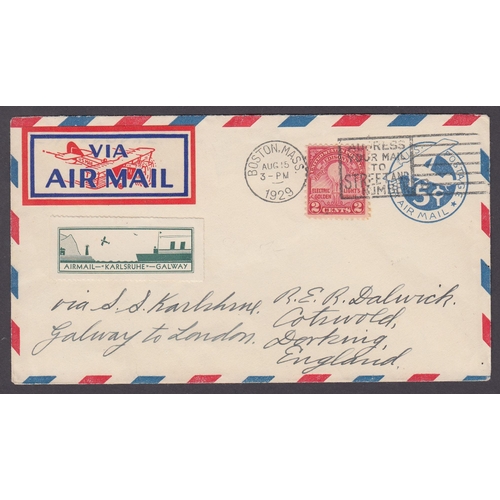 311 - USA 1929 Air Mail Catapult cover from USA ‘via SS Karlsruhe Galway to London’ and franked with the g... 